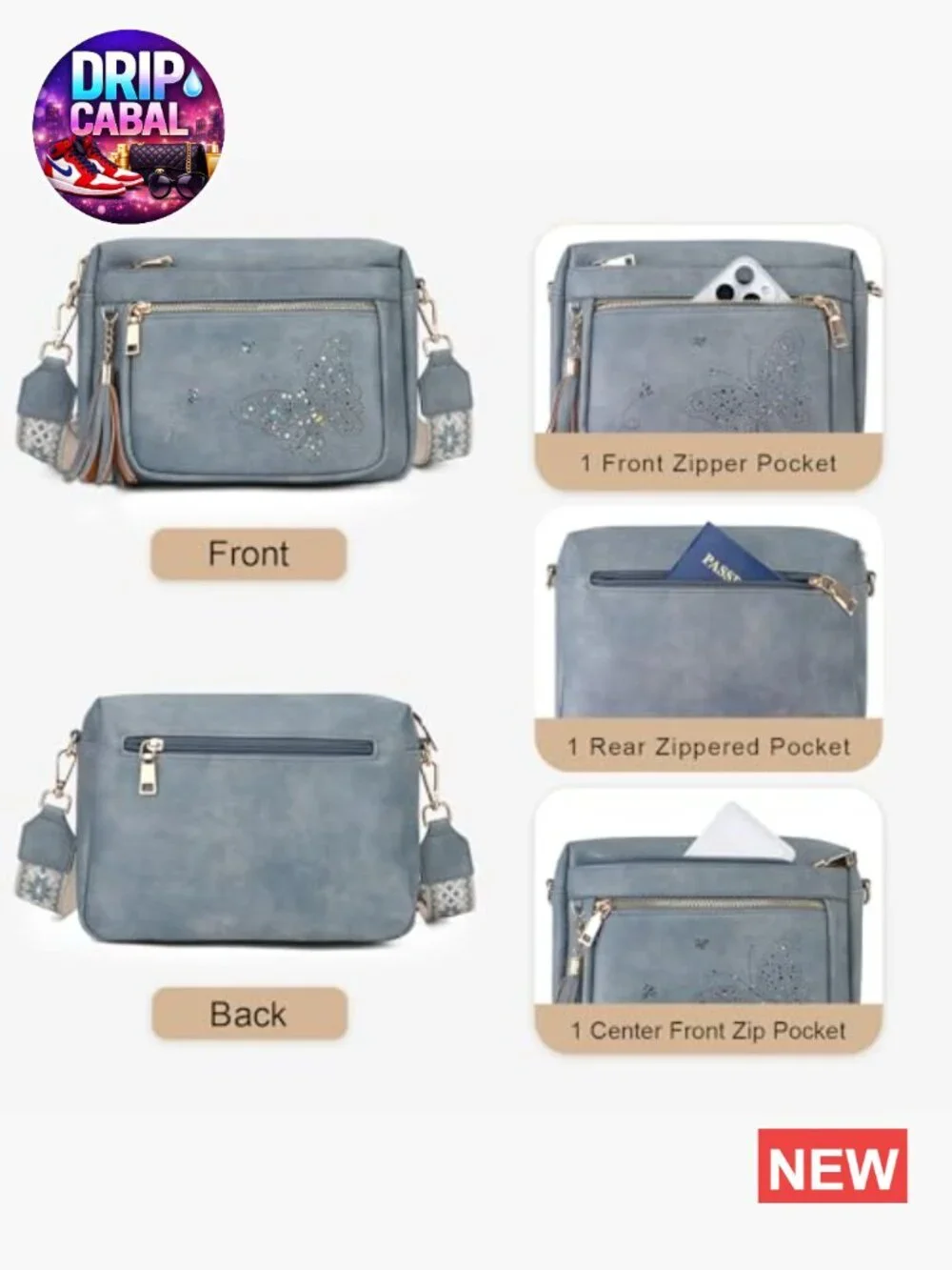 Crossbody Bag for Women Trendy Leather Purse Shoulder Handbag Butterfly Design